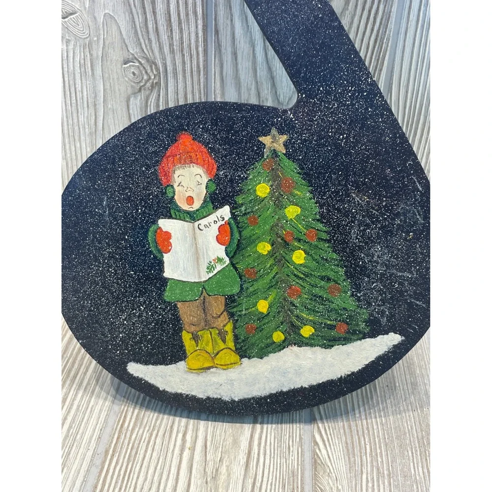 Vintage Hand Painted Wood Musical Note Silent Night Christmas Caroler Wall Decor